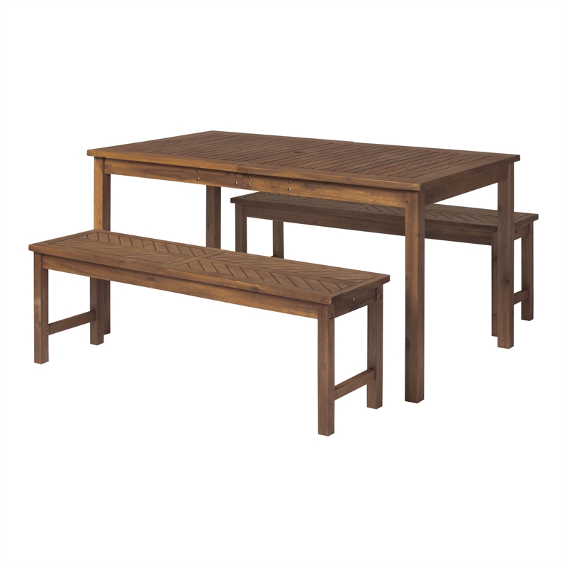 Walker Edison 3-Piece Chevron Outdoor Patio Dining Set in Dark Brown