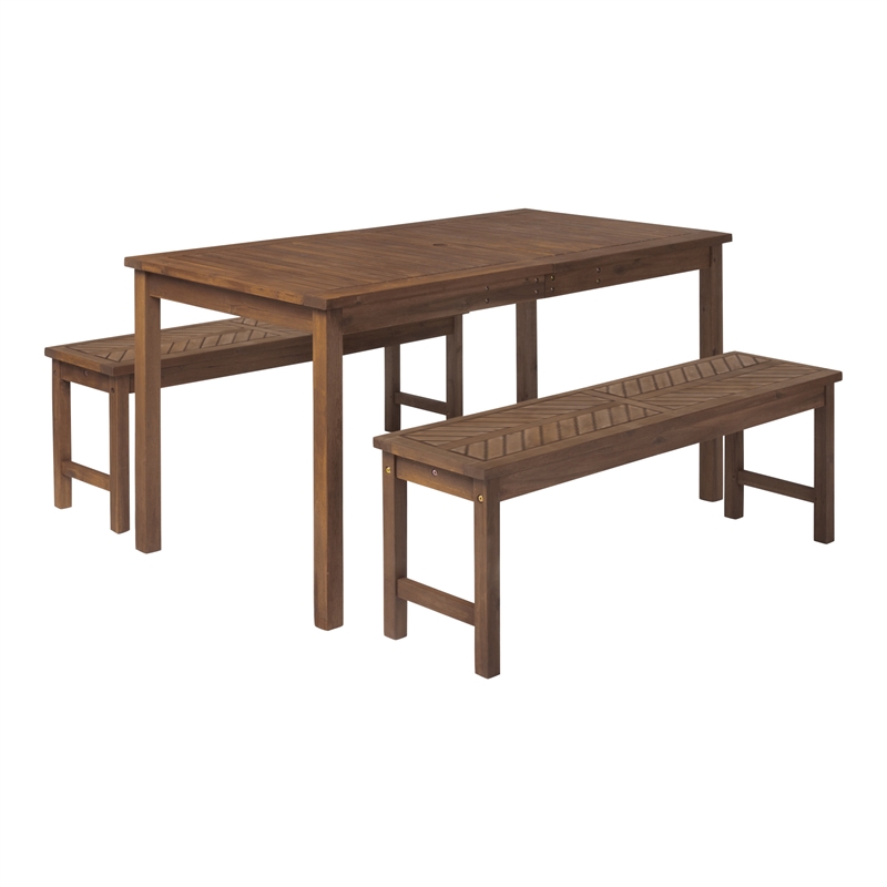 Walker Edison 3-Piece Chevron Outdoor Patio Dining Set in Dark Brown