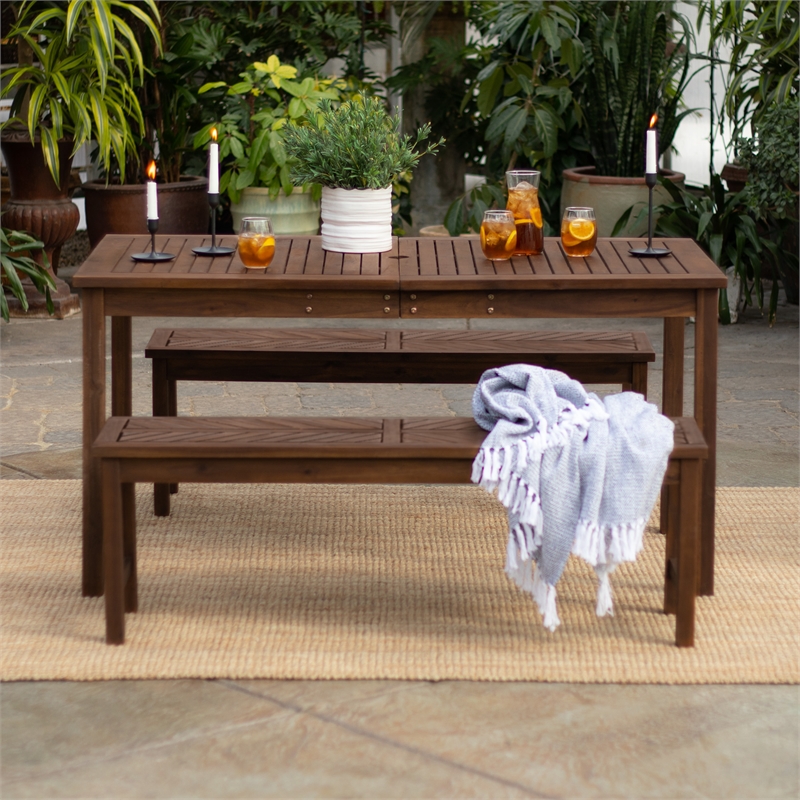 Walker Edison 3-Piece Chevron Outdoor Patio Dining Set in Dark Brown