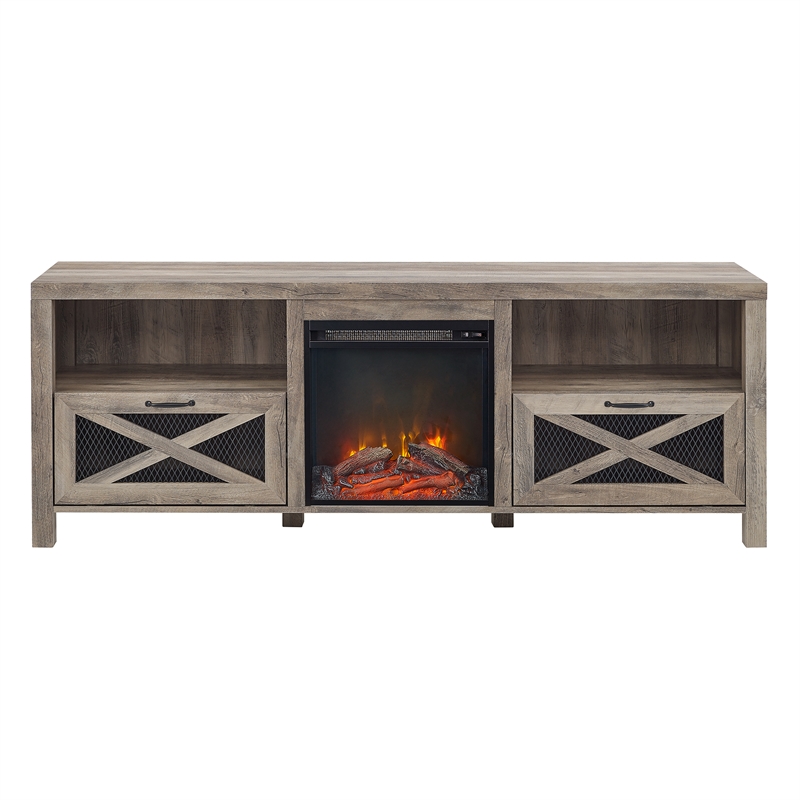 Abilene 70" MDF Rustic Farmhouse Fireplace TV Stand Gray Wash
