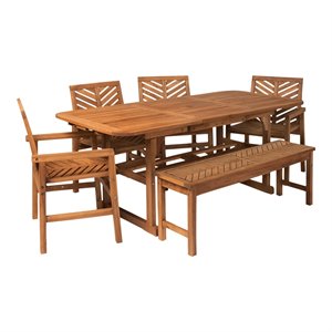 6-piece extendable outdoor patio dining set - brown