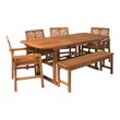 Walker Edison Vincent 6-Piece Extendable Acacia Wood Patio Dining Set in Brown