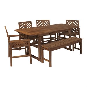 6-piece extendable outdoor patio dining set - dark brown