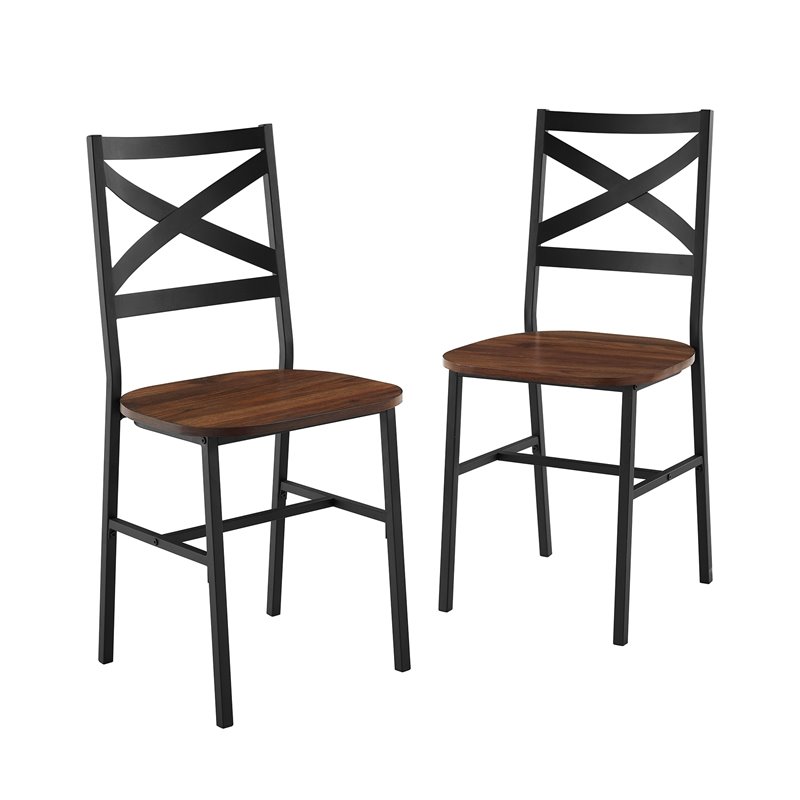 Industrial Wood Dining Side Chairs (Set of 2) Dark Walnut Cymax