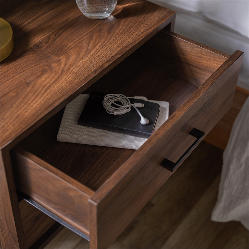 Wood Modern End Table with black metal handles - Dark Walnut