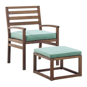 acacia wood outdoor patio chair & pull out ottoman - dark brown