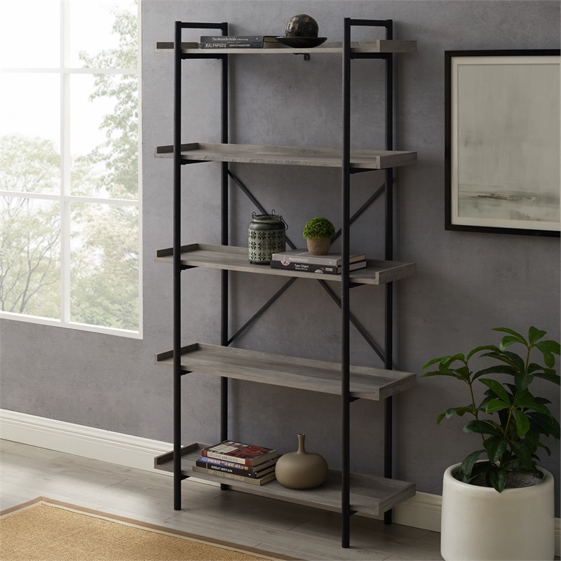 68" Industrial Metal Bookcase Grey Wash BS68UPGW