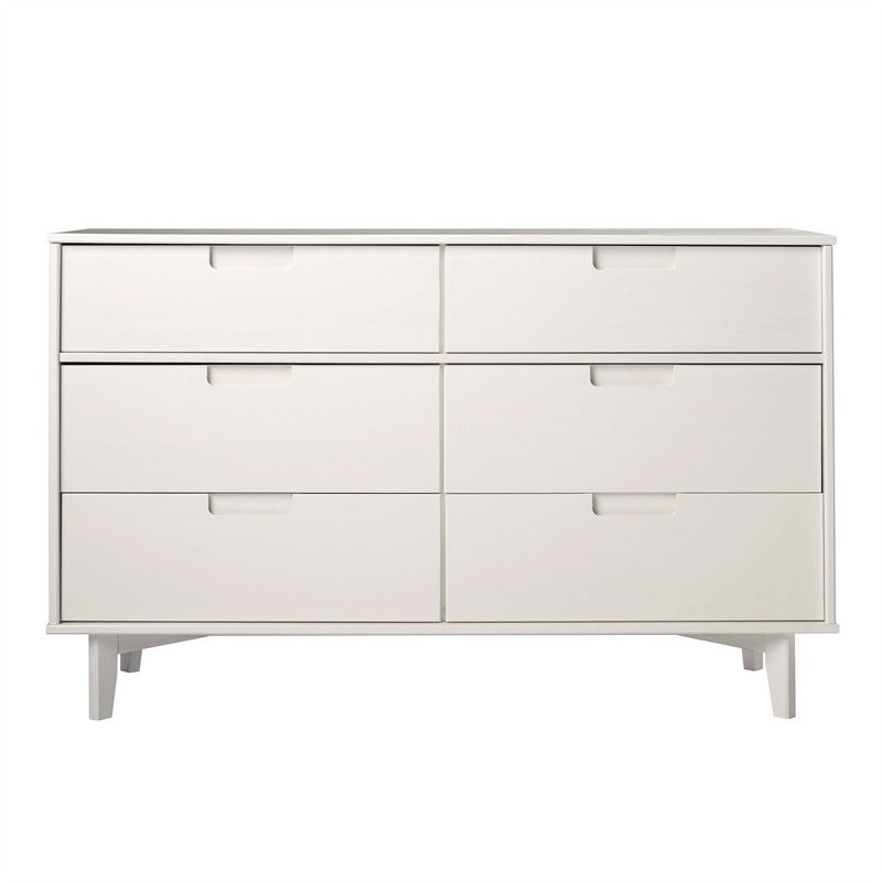 6-Drawer Groove Handle Wood Dresser - White