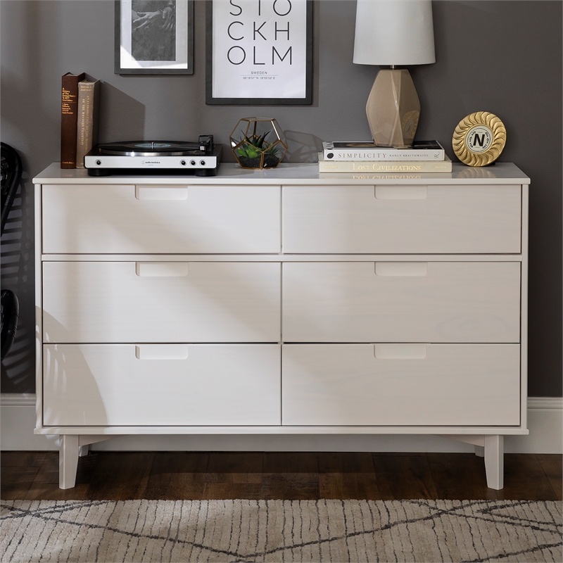 6 Drawer Groove Handle Wood Dresser, Real Wood Dressers White