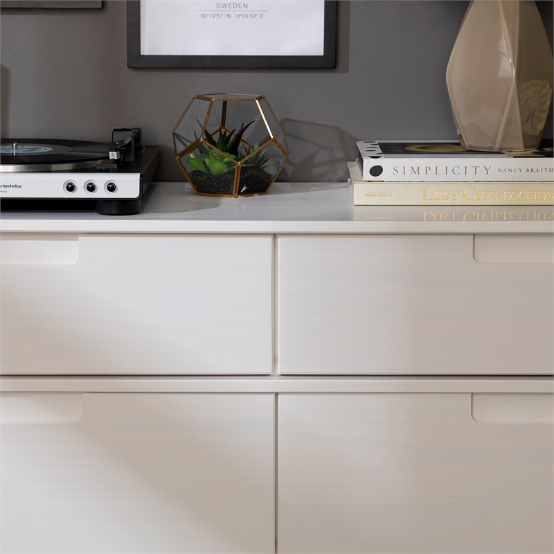 6-Drawer Groove Handle Wood Dresser - White