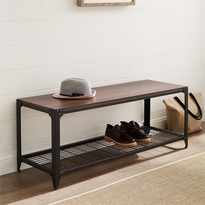 48" Industrial Angle Iron Entry Bench Dark Walnut Cymax Business