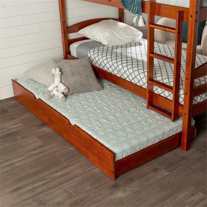 Walker Edison Solid Wood Twin Size Trundle Bed Frame In Cherry Btw40ch