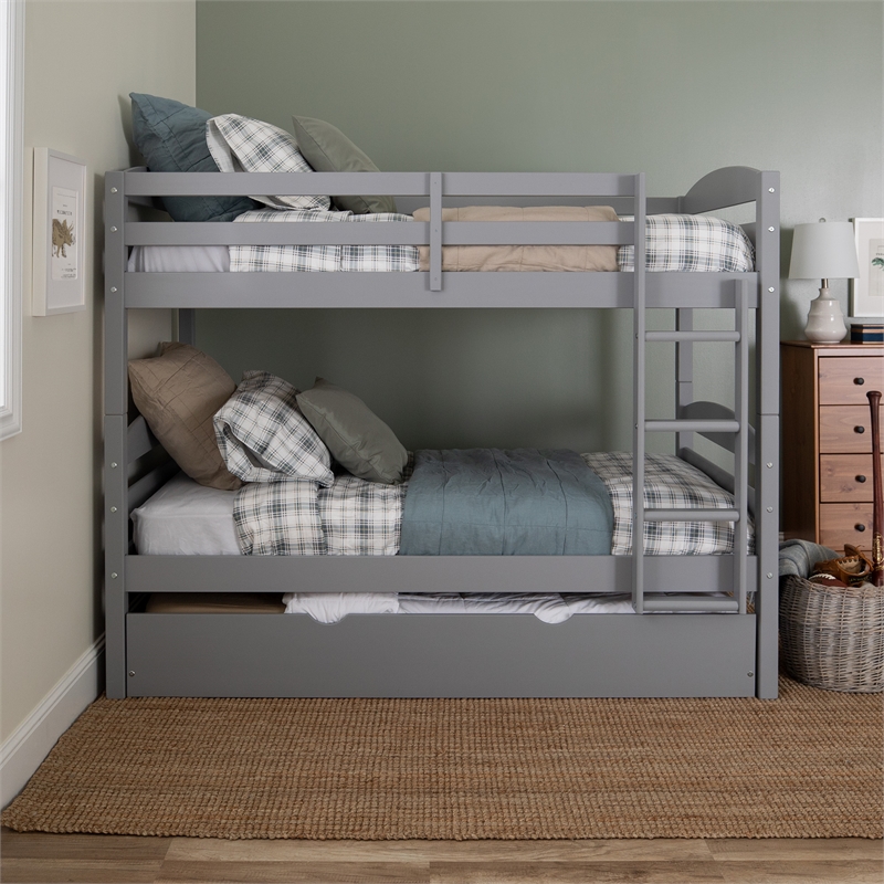 Walker Edison Solid Wood Twin Over, Bunk Bed With Trundle Solid Wood