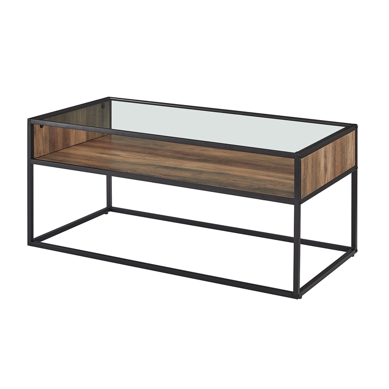 Walker Edison Rustic Glass Coffee Table in Reclaimed Barnwood Cymax
