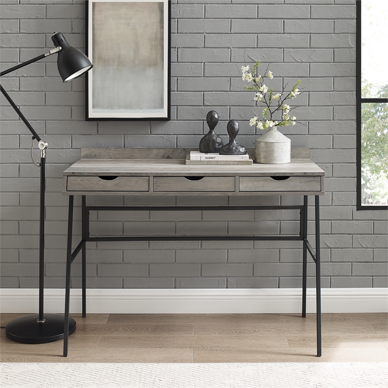 Walker Edison 42" Engineered Wood 3Drawer Angled Front Desk in Gray
