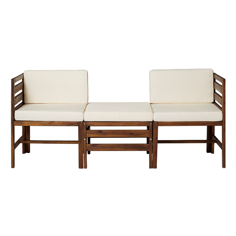 Walker Edison Modular Outdoor Acacia L/R Chairs + Ottoman - Thumbnail 2