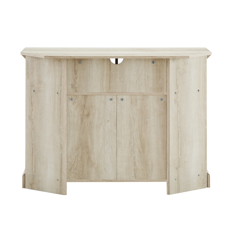 Walker Edison Grooved Wood Door Corner TV Console in White Oak