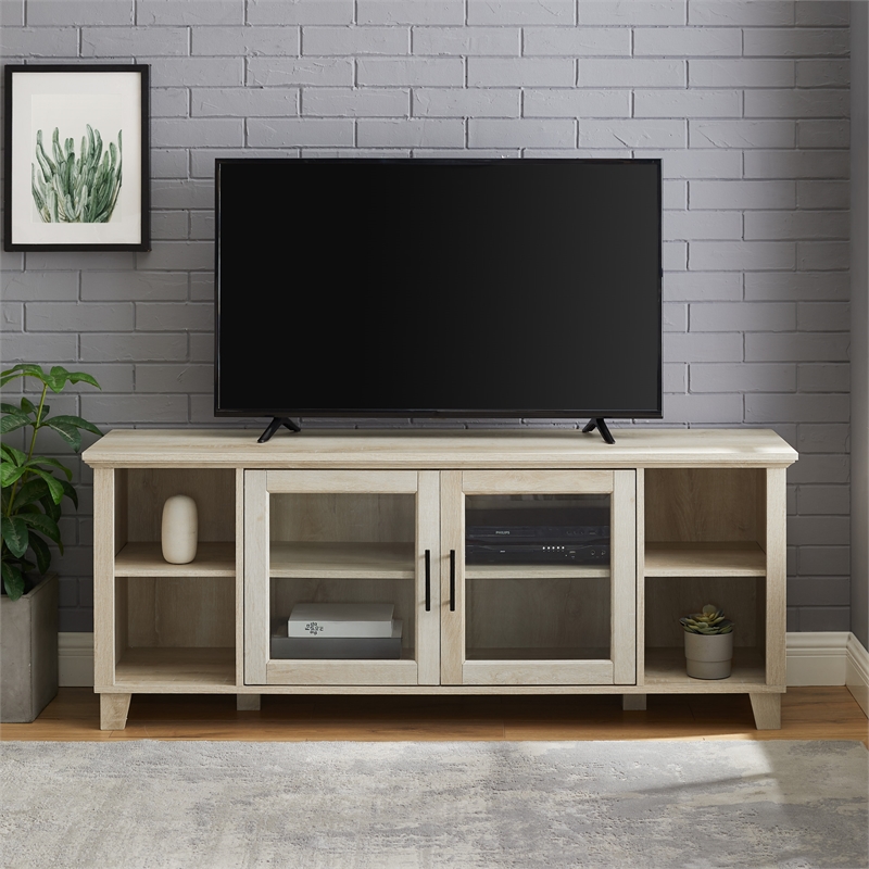 Walker Edison Columbus Wood TV Stand with Middle Doors in White Oak