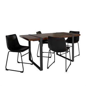 walker edison 5-piece urban blend faux leather dining chairs - dark walnut/black