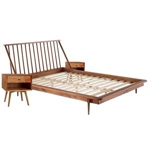 3-Piece Solid Wood Bedroom Set Spindle Bed + 2 nightstands - Caramel