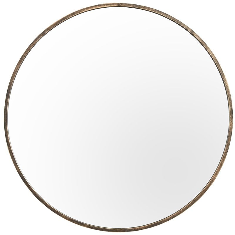 32" Round Metal Framed Mirror Antique Brass Cymax Business
