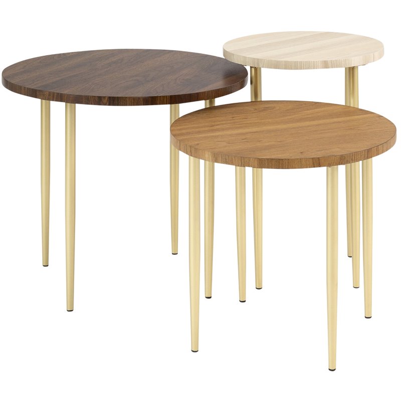3 Piece Round Nesting Coffee Table Set, Dark Wood Round Coffee Table Set