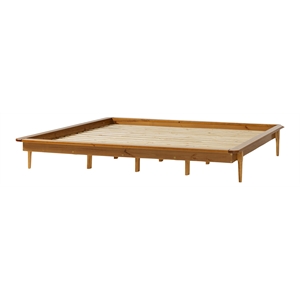 Walker Edison Spindle Mid-Century Solid Pine Wood Platform Bed Frame in Caramel