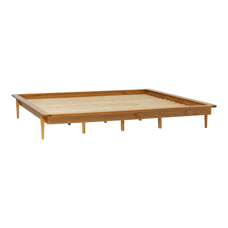 Walker Edison Spindle Mid-Century Solid Pine Wood Platform Bed Frame in Caramel