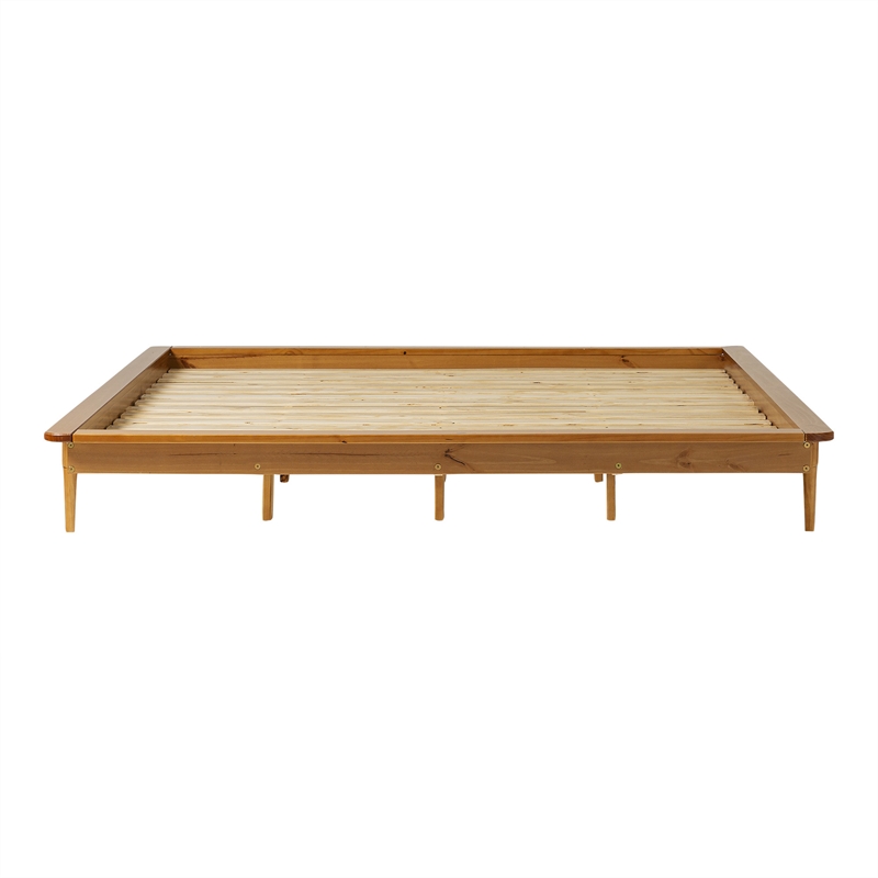 Walker Edison Spindle Mid-Century Solid Pine Wood Platform Bed Frame in Caramel
