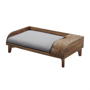 mia solid wood storage pet bed with cushion - medium - dark brown/grey