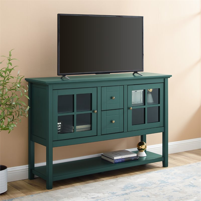 52" Wood Console Table TV Stand Antique Dark Teal Cymax Business