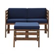 Modular Acacia Patio Arm Chairs and Ottoman - Dark Brown/Navy Blue