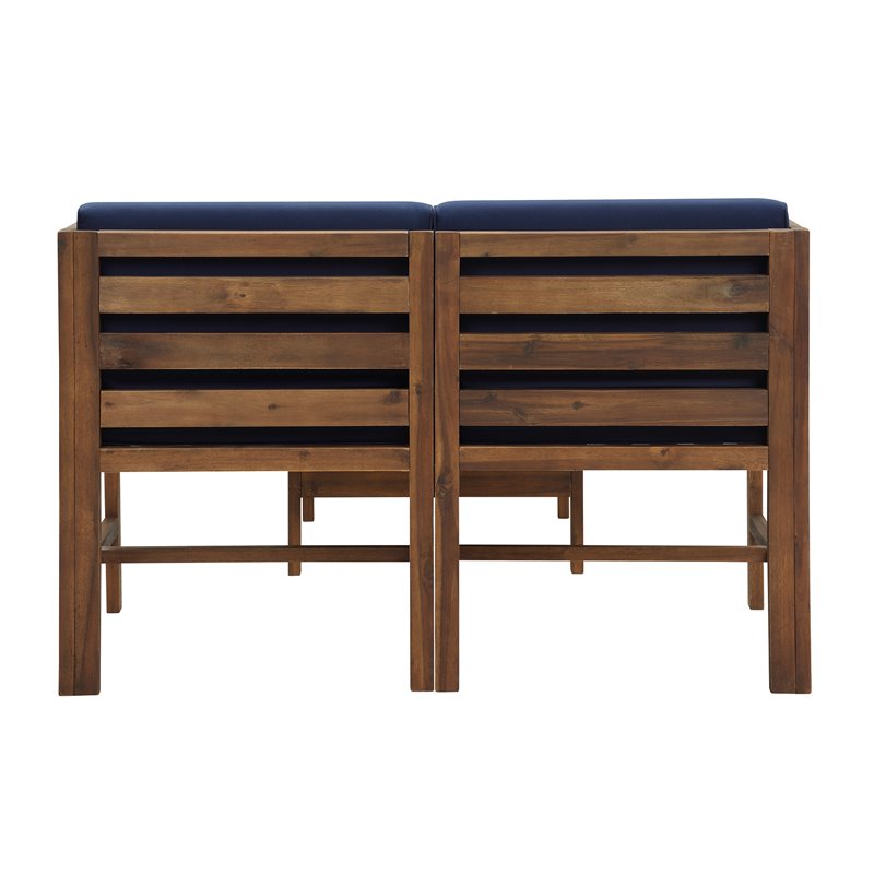 Modular Acacia Patio Arm Chairs and Ottoman - Dark Brown/Navy Blue