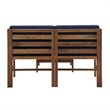 Modular Acacia Patio Arm Chairs and Ottoman - Dark Brown/Navy Blue