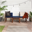 Modular Acacia Patio Arm Chairs and Ottoman - Dark Brown/Navy Blue