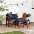 Modular Acacia Patio Arm Chairs and Ottoman - Dark Brown/Navy Blue