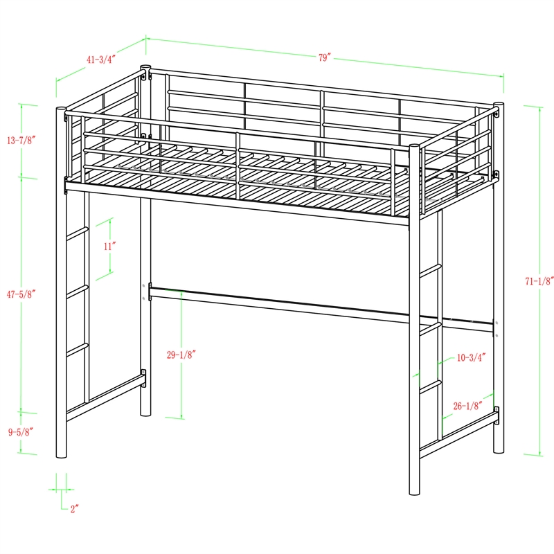 White Premium Metal Twin Loft Bunk Bed, Metal Loft Bed Assembly Instructions