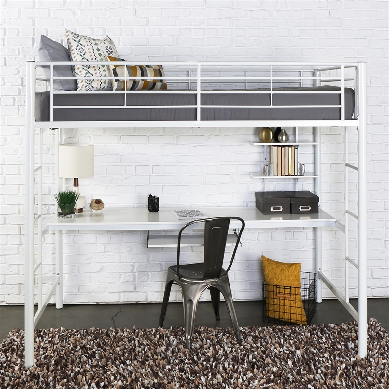 Metal Workstation Desk Twin Loft Bunk Bed in White Cymax Business