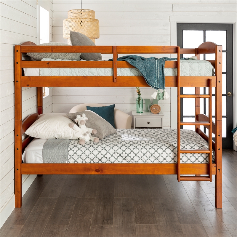 Walker Edison Twin Over Wood Bunk, Cherry Bunk Beds Twin Over