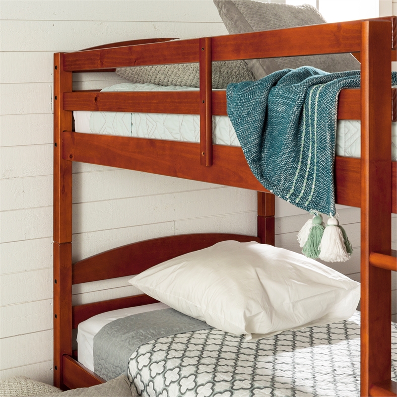 Walker Edison Twin over Twin Wood Bunk Bed in Cherry