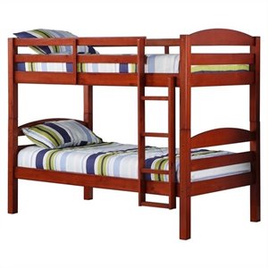 walker edison twin over twin wood bunk bed in cherry