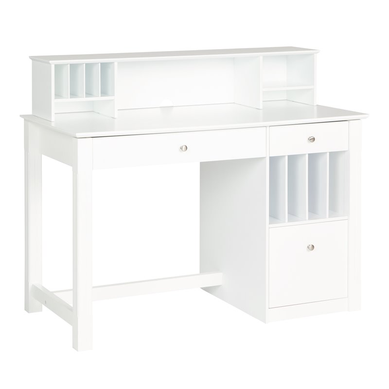 Wood Writing Desk with Hutch in White