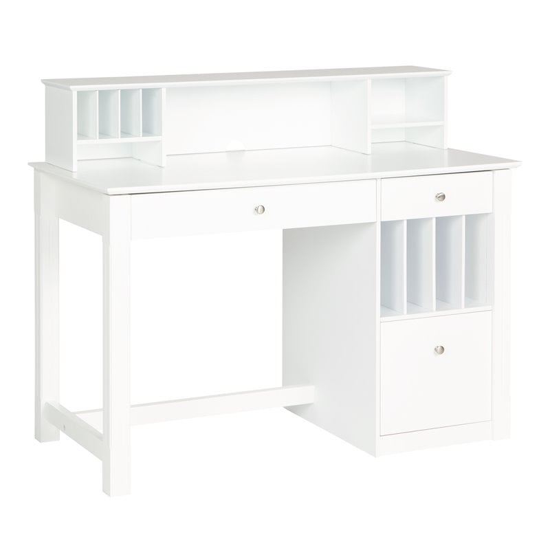 Walker Edison Deluxe White Wood Computer Desk with Hutch