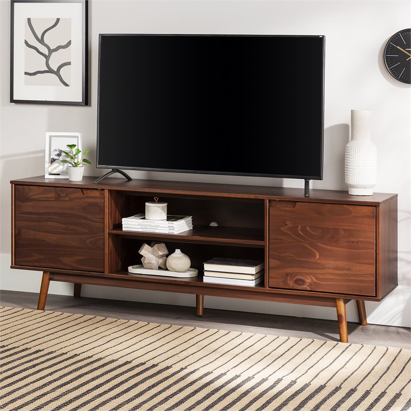 Walker Edison Adair Modern Solid Pine Wood TV Stand for TVs up to 70