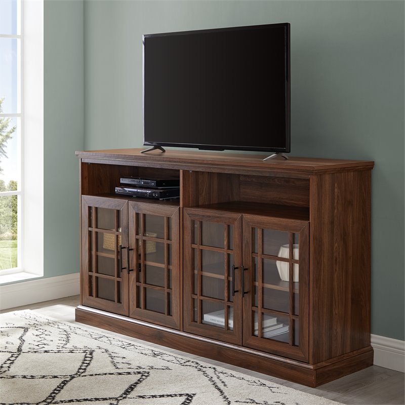 Walker Edison Hazel Classic Glass Wood TV Stand for TVs up to 65