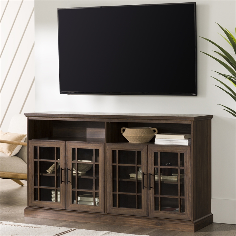 Walker Edison Hazel Classic Glass Wood TV Stand for TVs up to 65