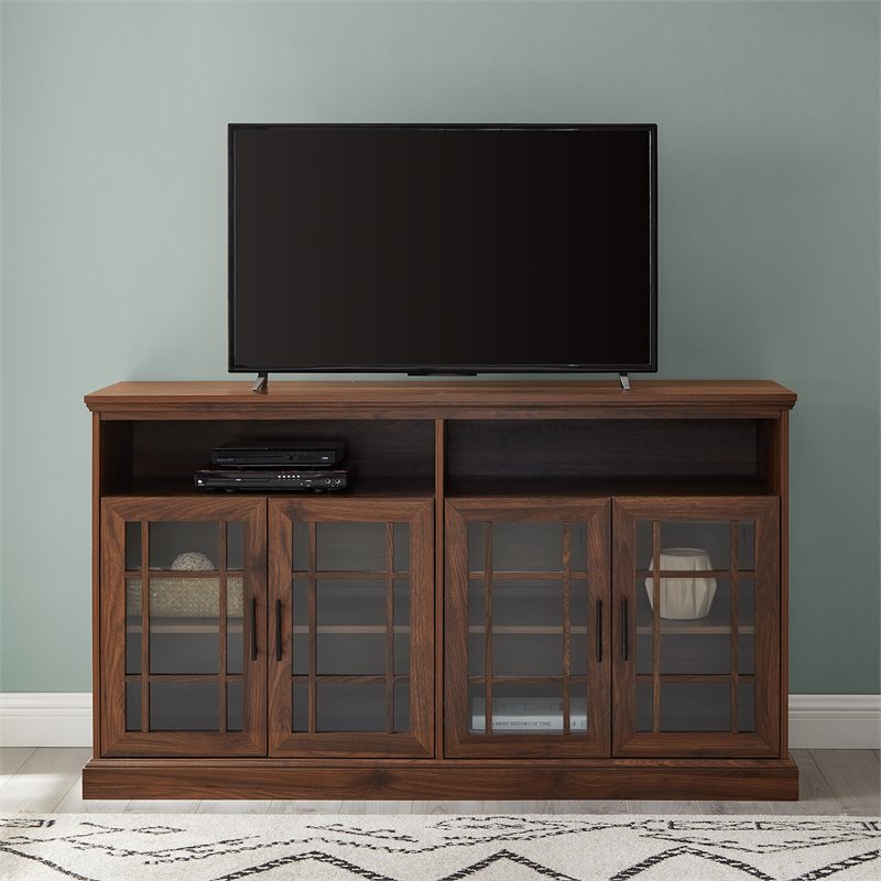 Walker Edison Hazel Classic Glass Wood TV Stand for TVs up to 65