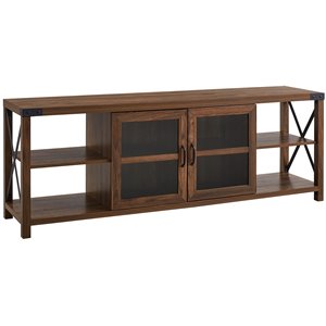 farmhouse glass door tv stand with metal-x detail for tvs up to 80