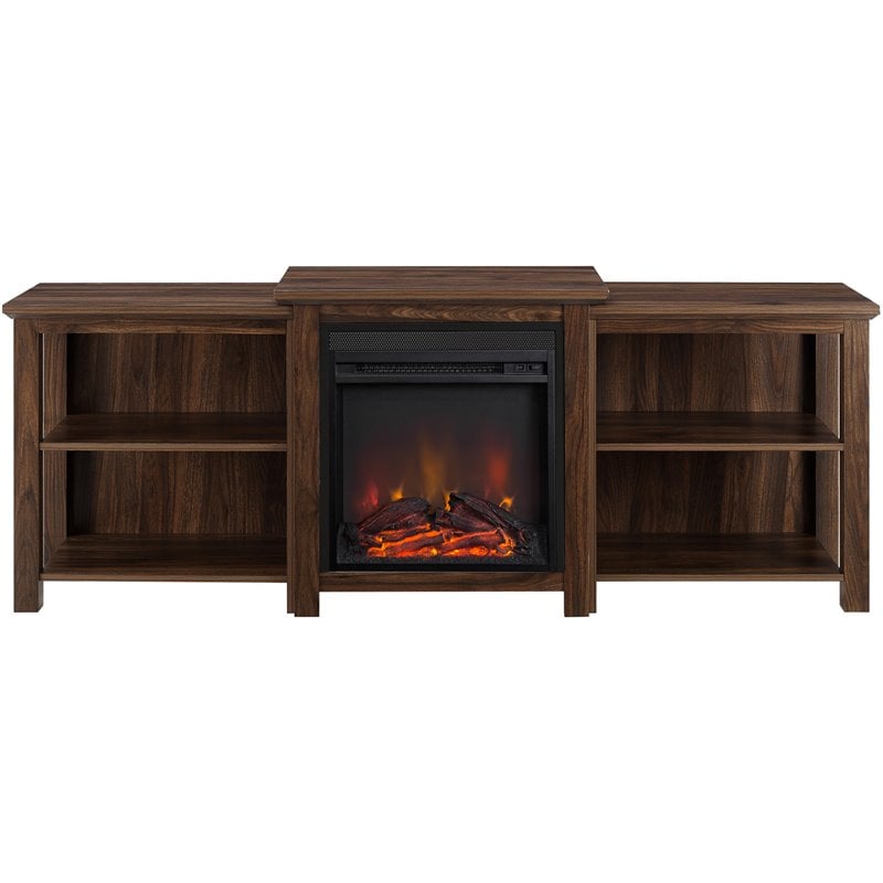 70" Tiered Top Open Shelf Fireplace TV Stand in Dark Walnut