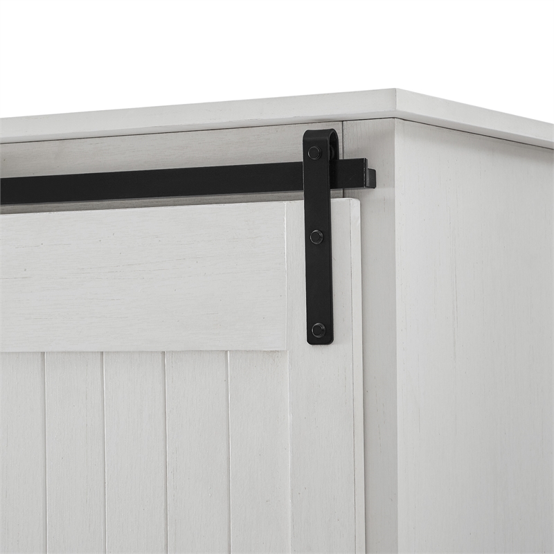 Modern Farmhouse Grooved Sliding Door Tall Storage Cabinet in Brushed White